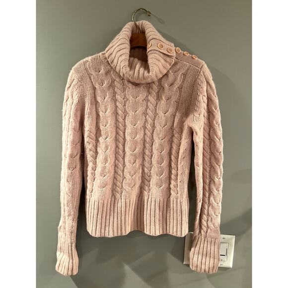 Banana Republic Angora Lambswool Turtleneck Sweater Womens M Pink Cable Knit - Picture 1 of 8